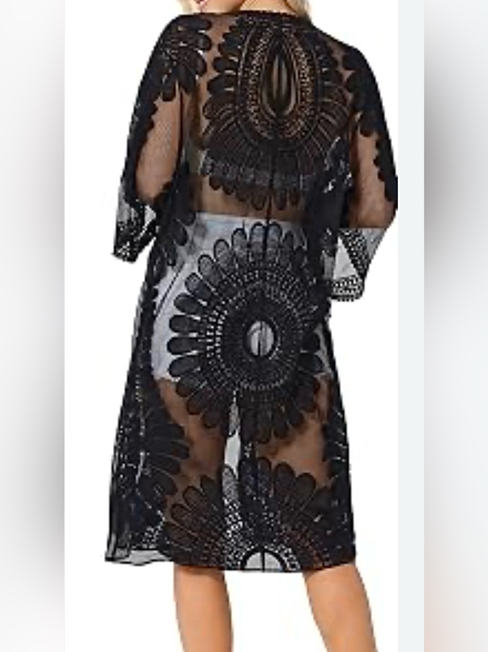 Adiva Ladies Long Lace Cardigan Tie Front Sheer Coverup Black Size L NWOT